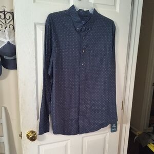 George Men's Dark Blue Polka Dot Shirt With Stretch, New With Tags